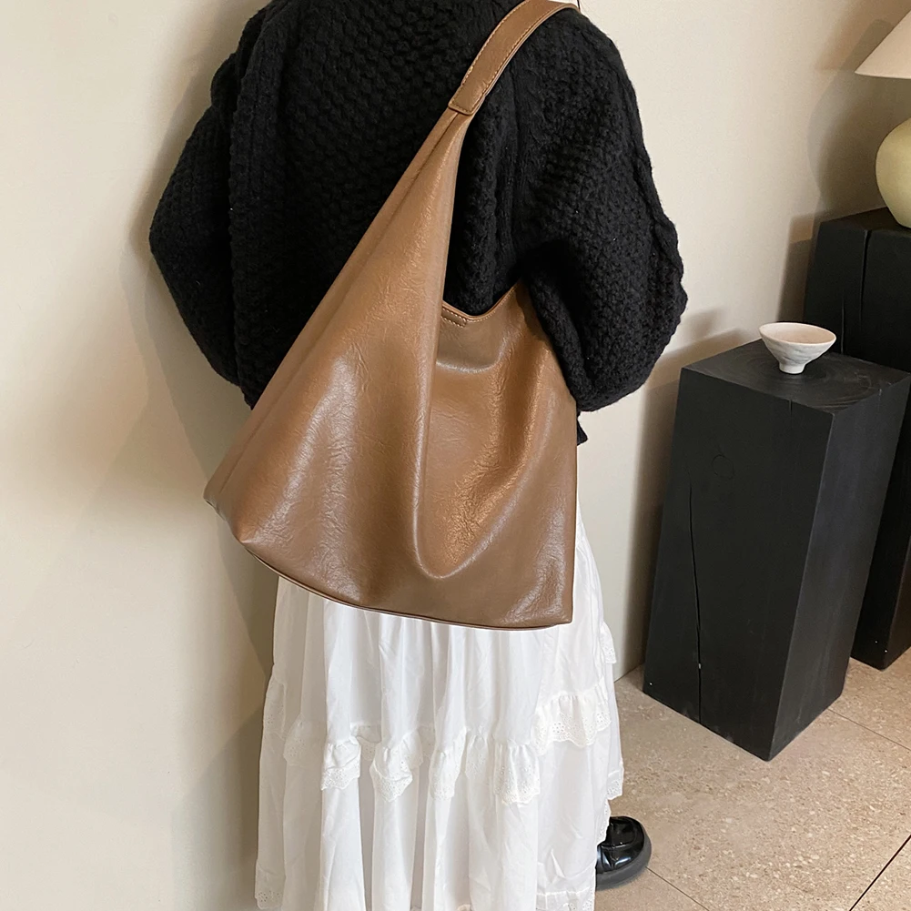 Retro Trendy Underarm Bag Soft PU Leather Casual Shoulder Purse with Purse Ladies Hobo Bag with Hasp Closure for Women and Girls - Image 2