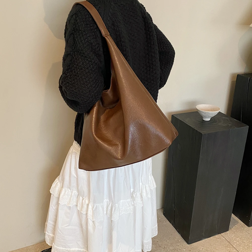 Retro Trendy Underarm Bag Soft PU Leather Casual Shoulder Purse with Purse Ladies Hobo Bag with Hasp Closure for Women and Girls - Image 3