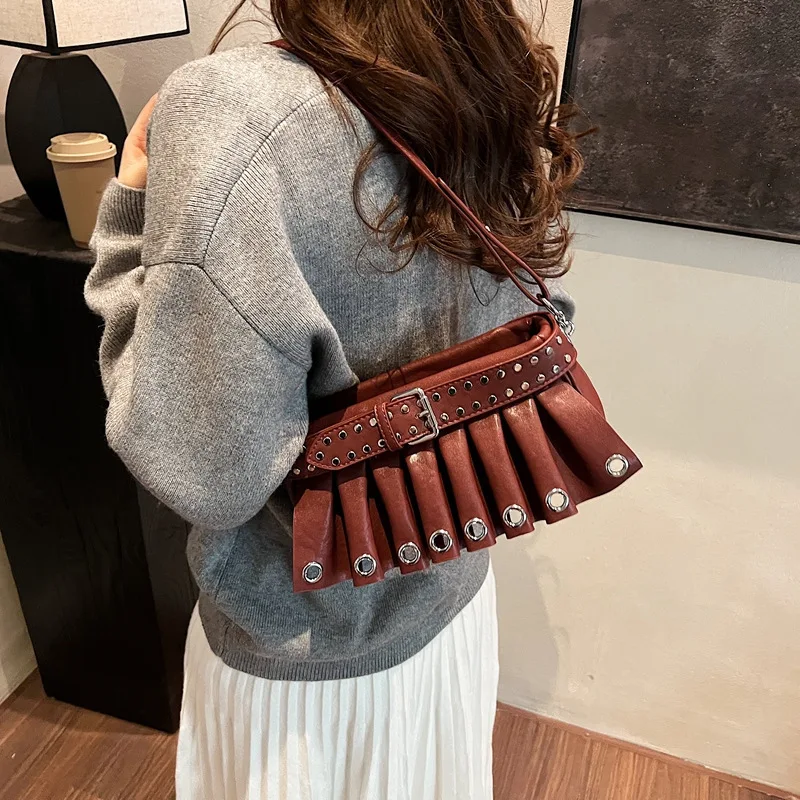 Retro Punk Underarm Bag for Women Crossbody Stylish Shoulder Handbag Trendy Commuting PU Leather Fashion Armpit Bag - Image 3