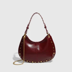 Studded Handbag Women New Season High Quality Faux Leather Burgundy Black Chains Shoulder Bag Fashion Chic Trend Female Bags